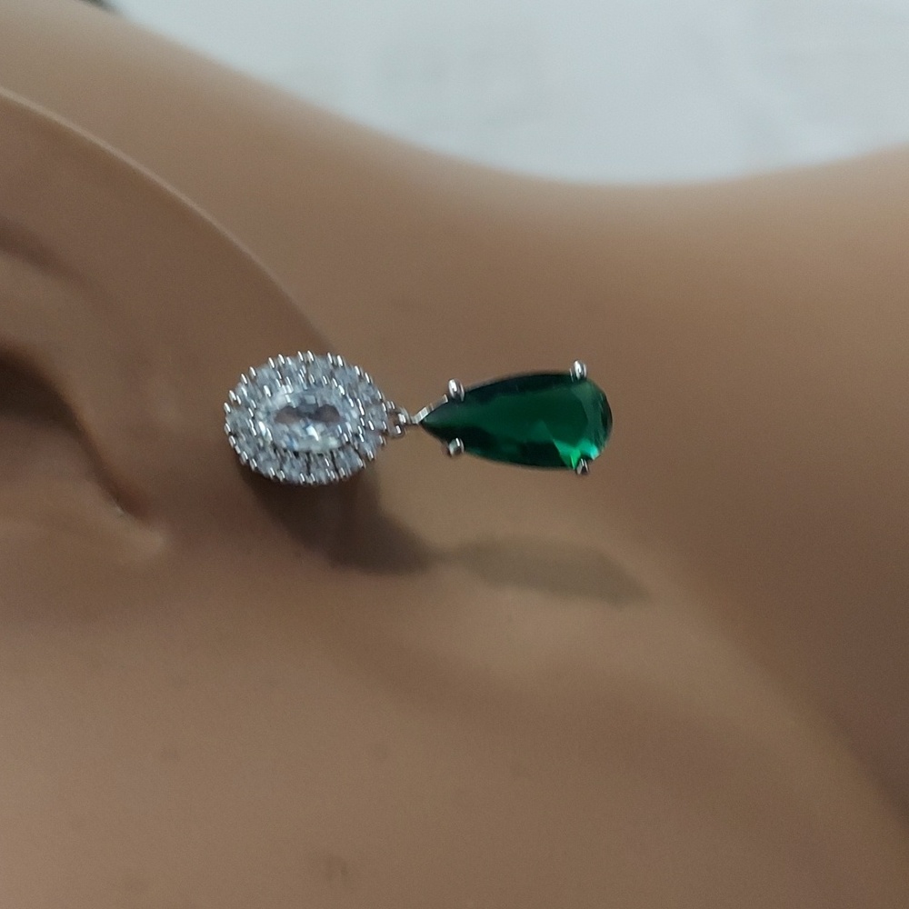 Eliot Danori Cubic Zirconia Emerald Halo Silver Tone Drop Earrings
